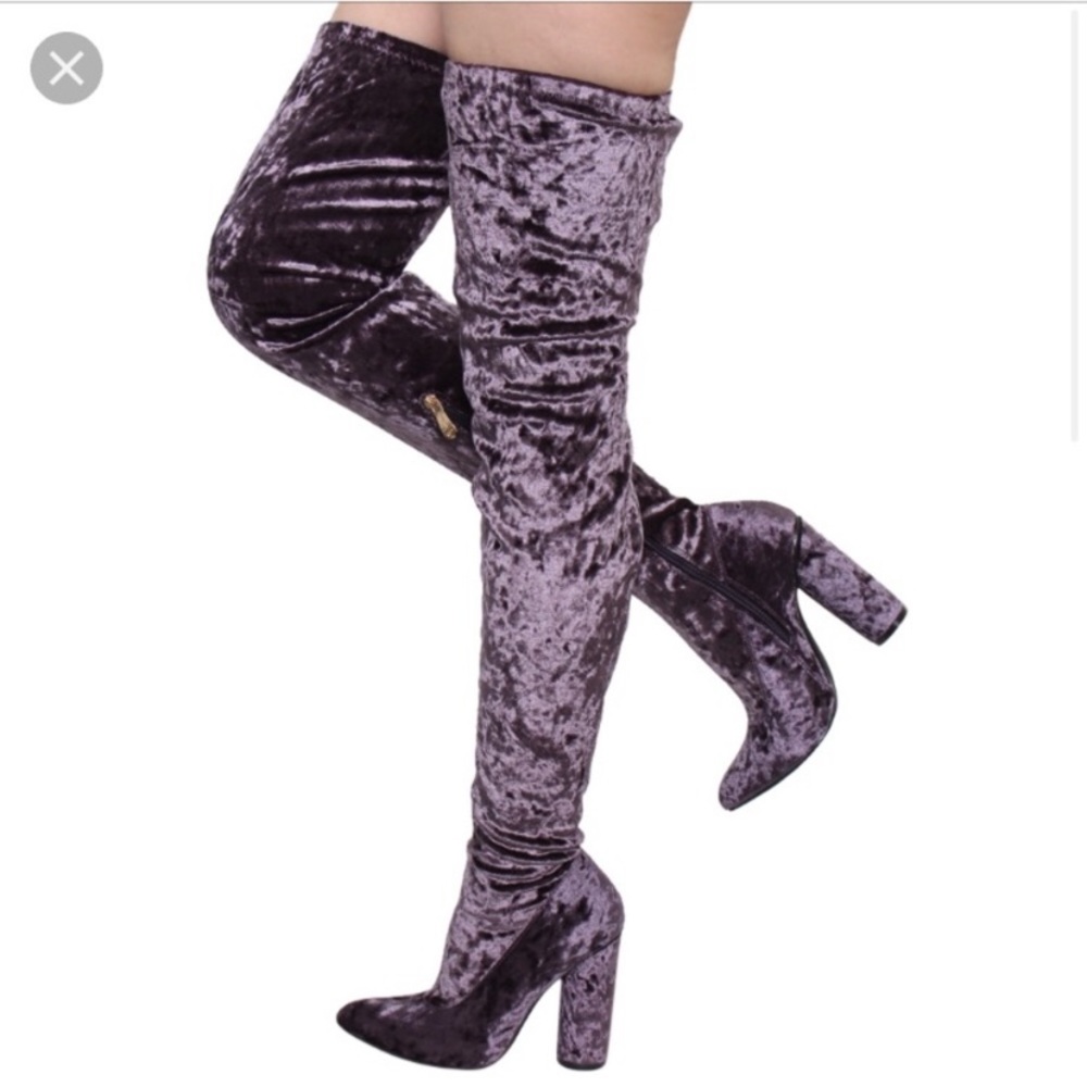 Purple Crushed Velvet Thigh High Boot